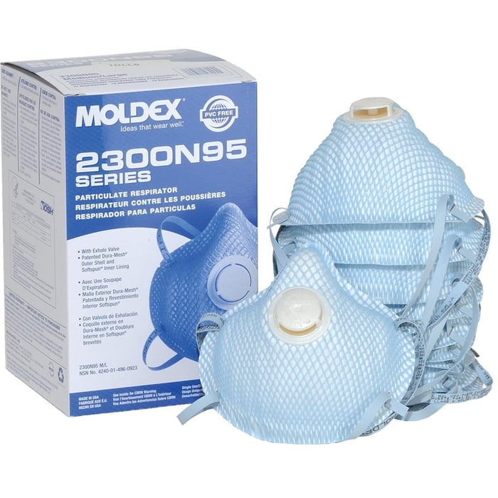 Gas Detection safety - 
N95 Moldex Disposable Respirators with Exhale Valve (10/Box)