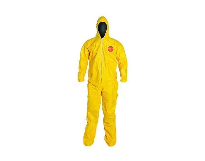 Disposable Coverall PolyethyleneTyvek serged seams w/ hood and boot, 2XL, 12/Cs (Yellow)