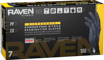 SAS Safety Raven Powder-Free Disposable Black Nitrile 6 Mil Gloves, Size L (100/bx)