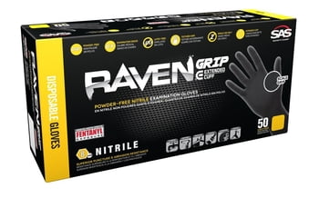 Hands/Gloves SAS Safety Raven Powder-Free Disposable Black Nitrile 6 Mil Gloves, Size S (100/bx)